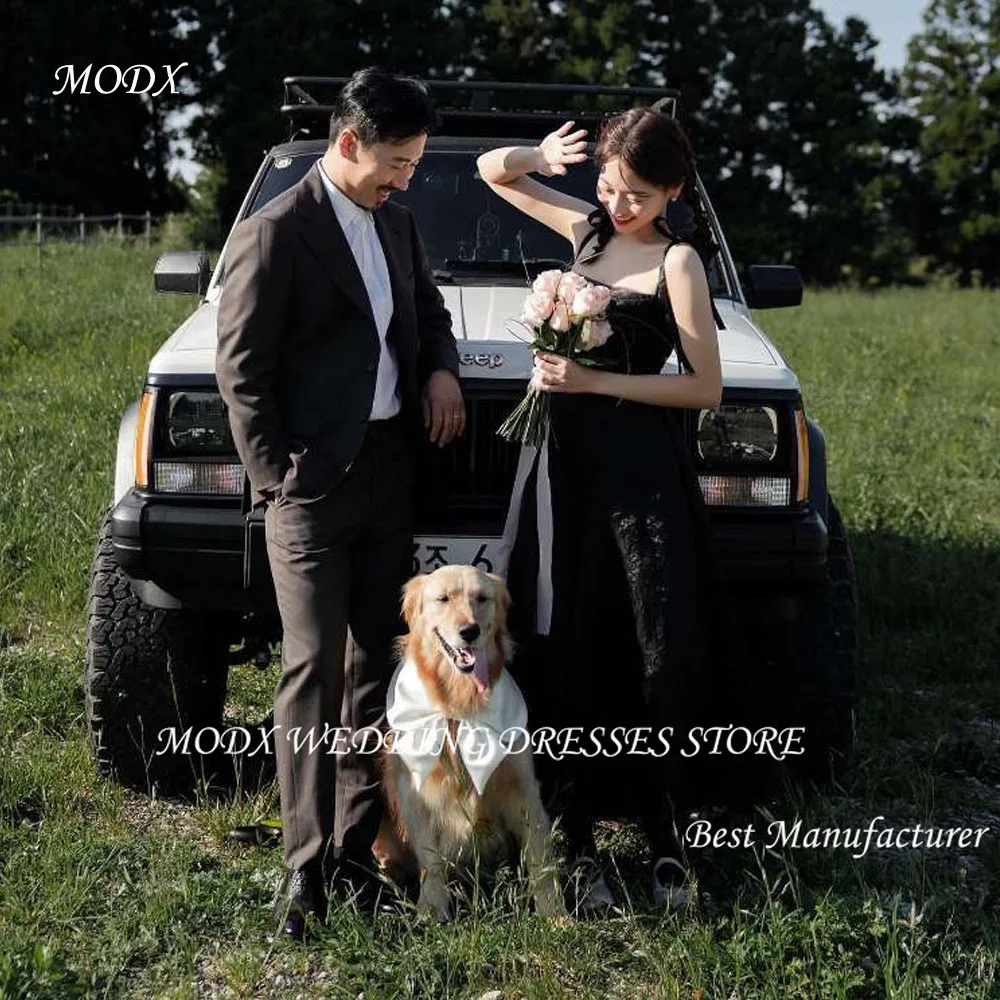 MODX Simple Silk Organza Wedding Party Dresses Korean Photoshoot Straps Ankle Length Prom Evening Gowns Corset Back