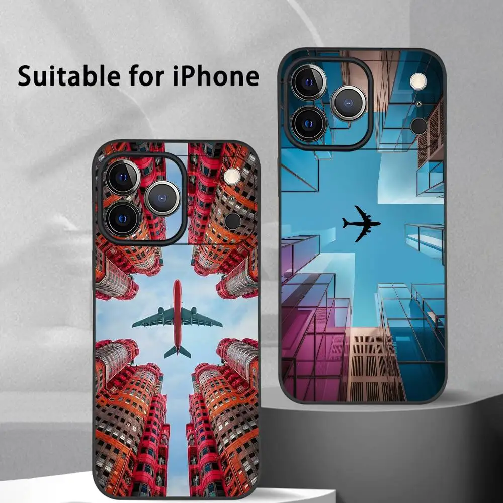 

Airplane City Loneliness Cool Phone Case For IPhone 17 16 15 14 13 12 11 Pro Max Plus Mini Black Frosted Soft Shell Funda