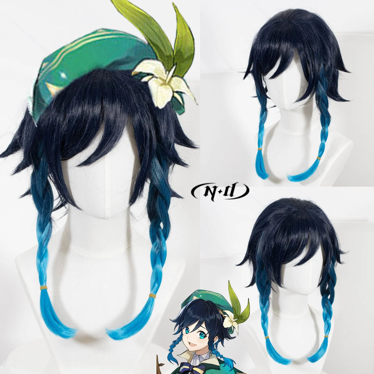 

ND Venti Cosplay Wigs Hairpiece Genshin Impact Cosplay Hair Wig for Comic Con Coser Costume Theme Party Heat Resistant Synthetic