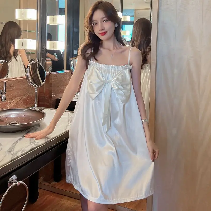 Summer Women's 2026 New Sweet Pajamas Loungewear Midi Luxury Dress Age Reduction Smooth and Soft Ice Silk Nightdress Nightgowns 4