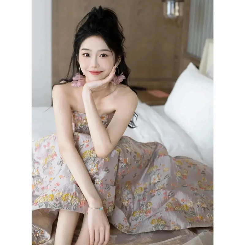 ชุดราตรีลายดอกไม้สำหรับผู้หญิง งานวันเกิด งานแต่งงาน ชุดเจ้าสาวตัวเล็ก ชุดงานเลี้ยงฉลอง ให้ความรู้สึกหรูหรา
