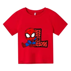 Spiderman T-shirts Cartoon Boys Girls Kids letter L M N Print T Shirt For Children Summer Short Sleeve T-shirt Tops Clothing