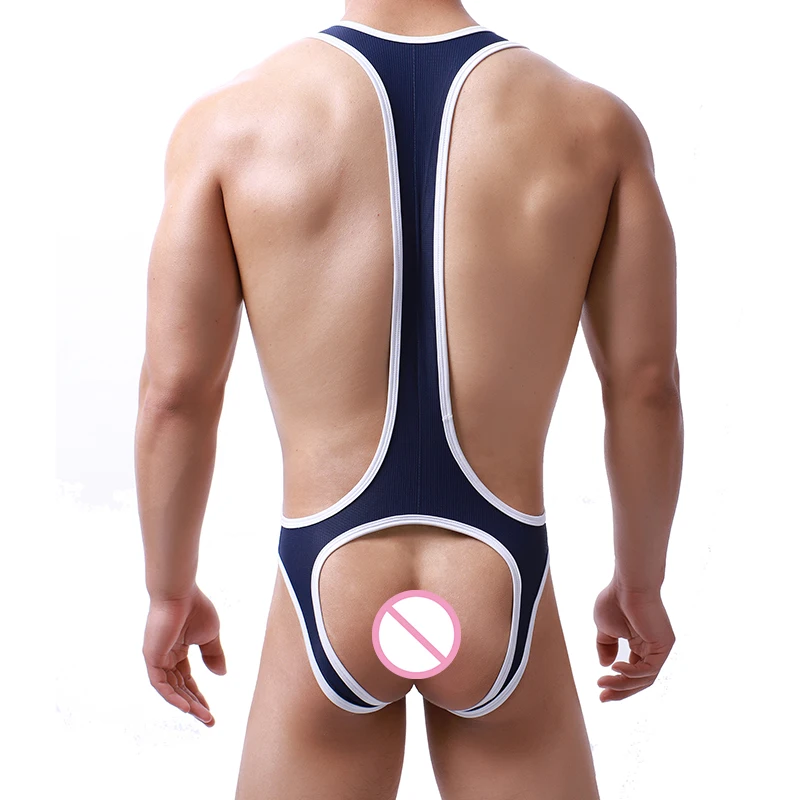 Men's Jockstrap Thongs Sheer Mesh Bodysuit Open Back Lingerie Sexy Male Underwear See Through Fetish Clubwear Teddy Panties