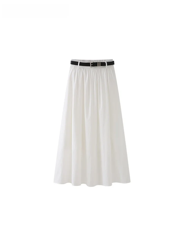

La Chapelle High Waist Pleated Midi Skirt Women's A-Line Umbrella Skirt Design Sensation Pure Color Belted Korean Sle