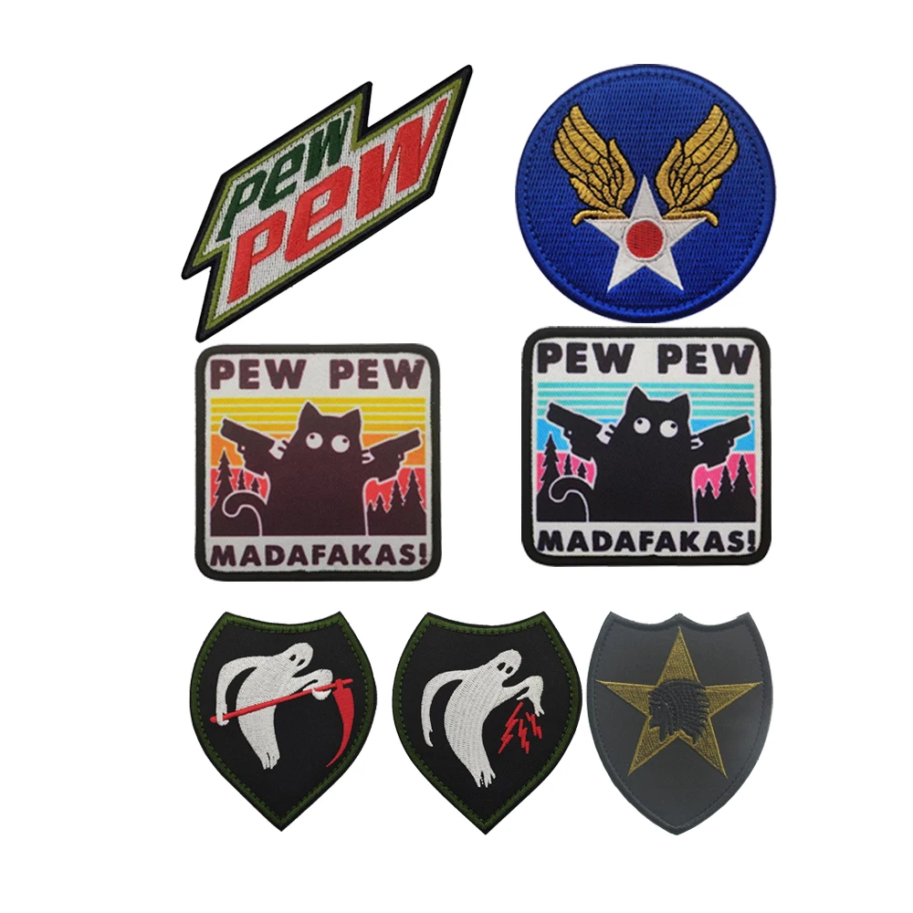 Logo intrecciato di nuova concezione PEW PEW MADAFAKAS accessori per borse ricamato Ghost Army Army Army zaino Hook & loop patch per abbigliamento