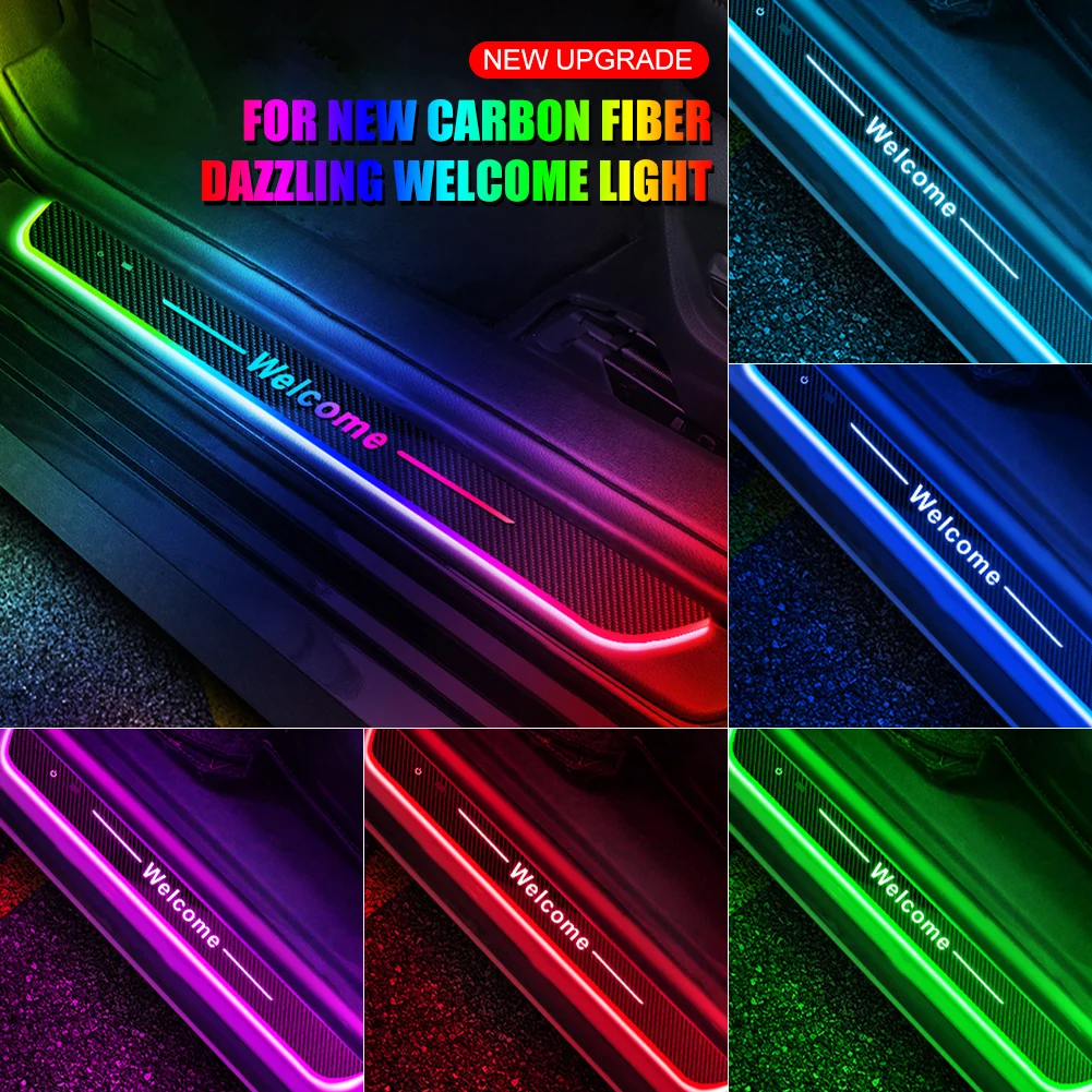 4PCS Car Door Sill Light LED Threshold Light Automatic On/Off Infrared Sensing Pedal Welcome Light Carbon Fiber Atmosphere Light