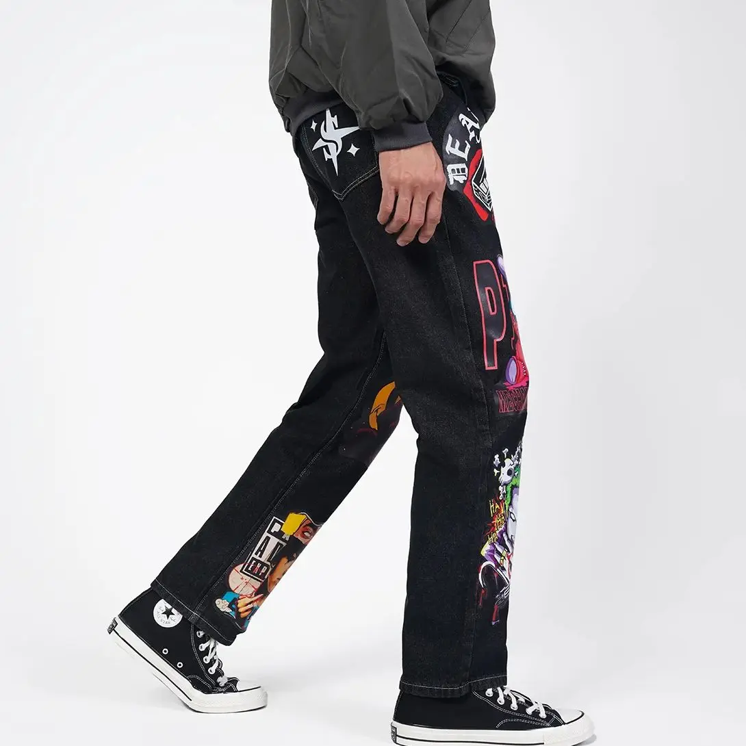 IFitnaEU nuovo in pantaloni Hip Hop Street Fashion Jeans da uomo Y2k Streetwear abbigliamento da uomo per uomo Emo nero