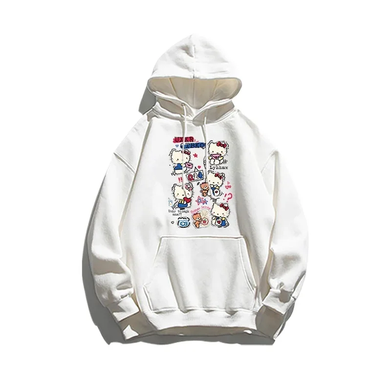Hello Kitty Damen-Hoodie, lockerer College-Pullover, süße Cartoon-Katze, Damen-Kapuzenoberteil, Mädchen-Hoodie, modisches, trendiges Mädchen-Oberteil