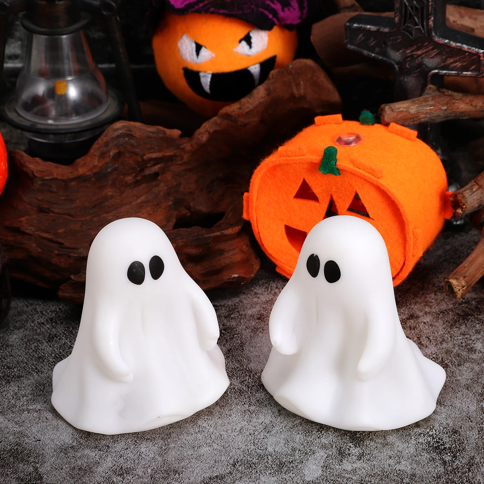 

2pcs LED Night Lamp Halloween Decorative Lamps Ghost Shaped Light Resin Material White Color Mini LED