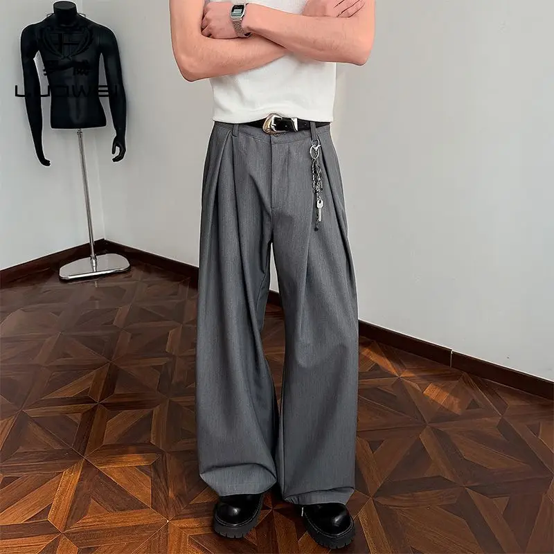 Summer Men Casual Pants Korean Fashion Lightweight Stretch Golf Pants Loose Suit Pants Male Wide Leg Casual Trousers High Street