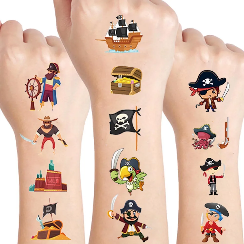 10 Sheets Pirate Tattoos for Kids Pirate Party Supplies Temporary Tattoos Sticker Pirate Themed Birthday Party Favors Supplies