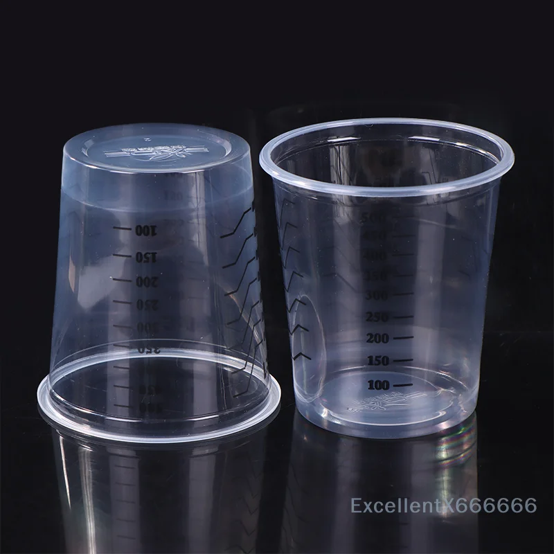 10Pcs Measuring Cups for Paint-Mixing, 500ml, Clear & Disposable Plastic