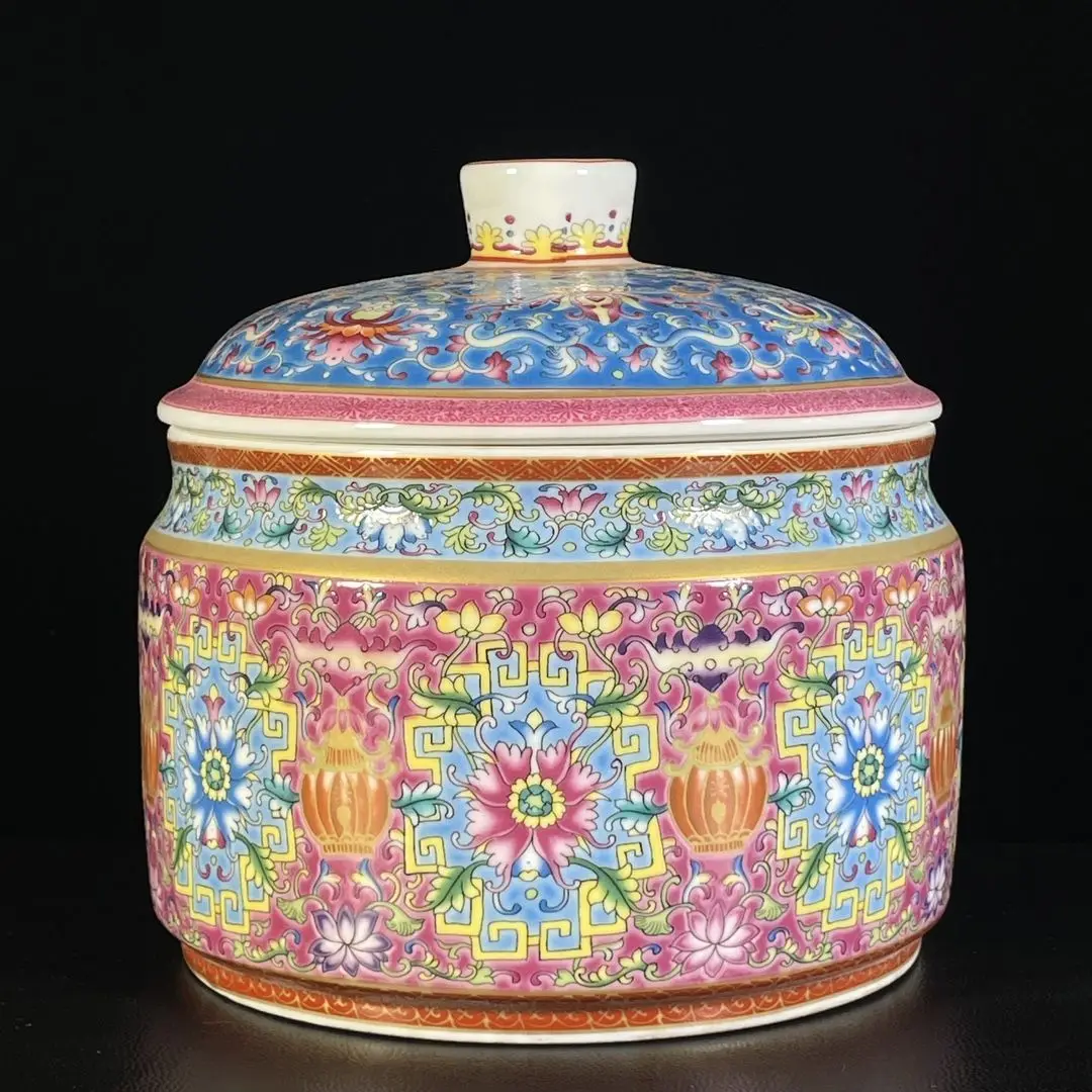 Wenwan Falangcai Porcelain Covered Jar, Twisted Branch Floral Pattern Tea Storage Canister Antique Decor