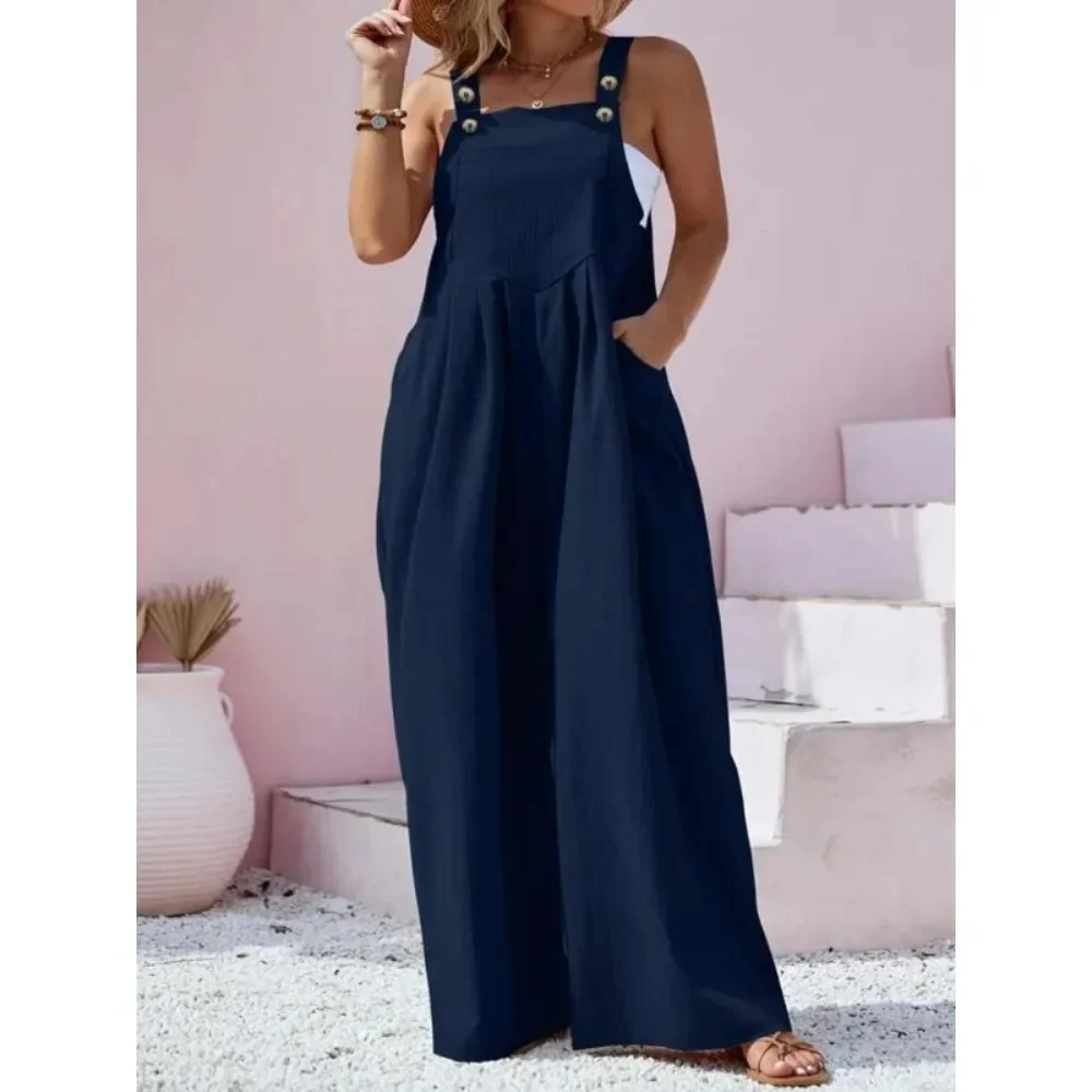 Plus Size New Women's Summer Jumpsuit Elegant Solid Color  High Waist Casual Long Jumpsuits