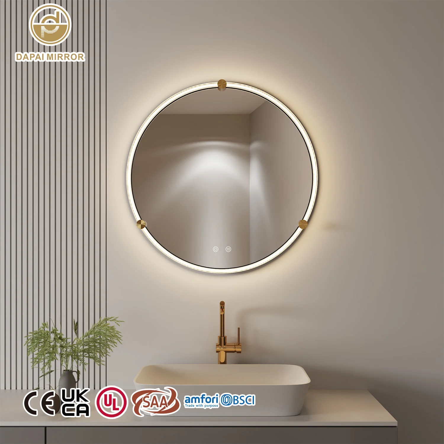 

Manufacturers Metal Decorative Aluminum Frame Frontlit 24 Inch 60cm Anti Fog Acrylic Light Guide Round With Led Bathroom Mirror