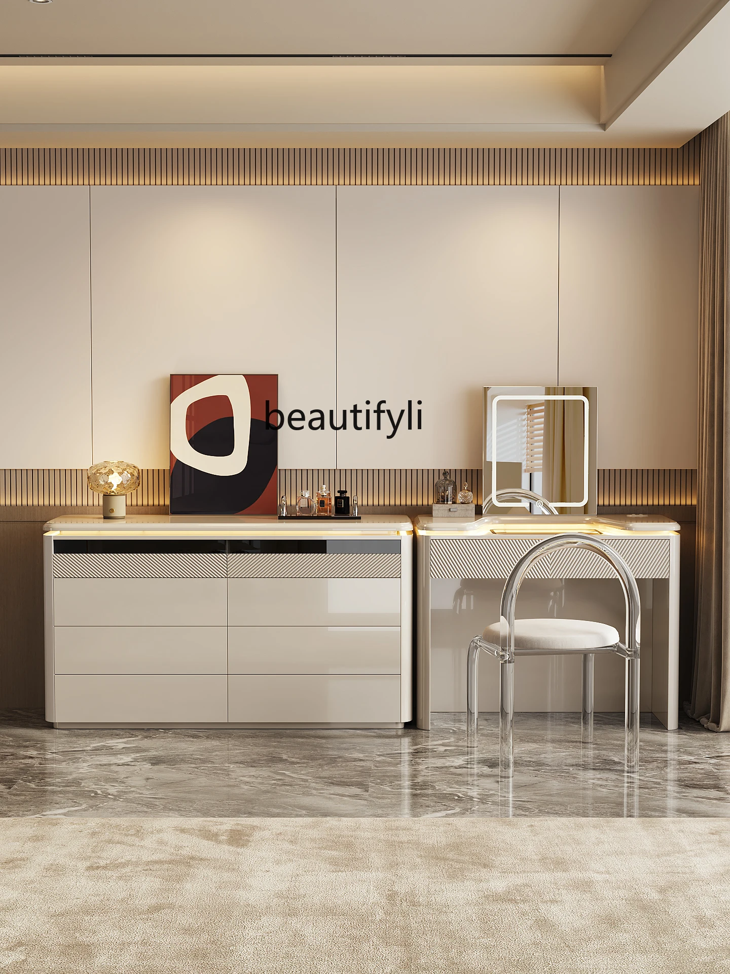 

Light luxury high-end lifting dresser chest cabinet integrated bedroom end of bed makeup table jewelry cabinet