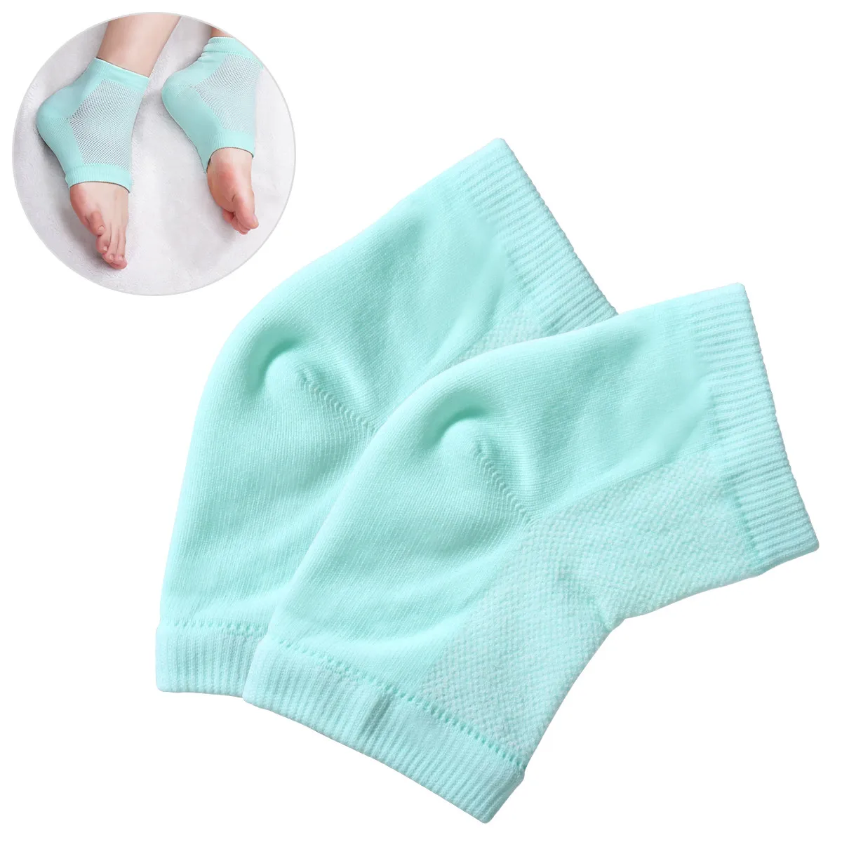 Spa Vented Moisturising Gel Heel Socks Light Green Open Toe Recovery Socks for Dry Cracked Skin Vitamin Enriched Comfortable