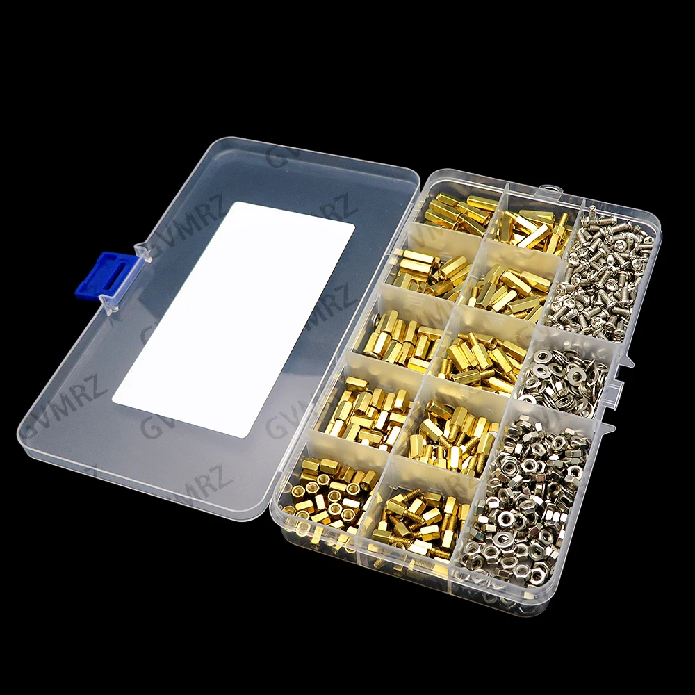 910PCS M3 Solid Brass Copper PCB Board Hex Hexagon Standoff Pillar Spacer Column Screw Nut Assortment Kit Set  M3 Solid Brass