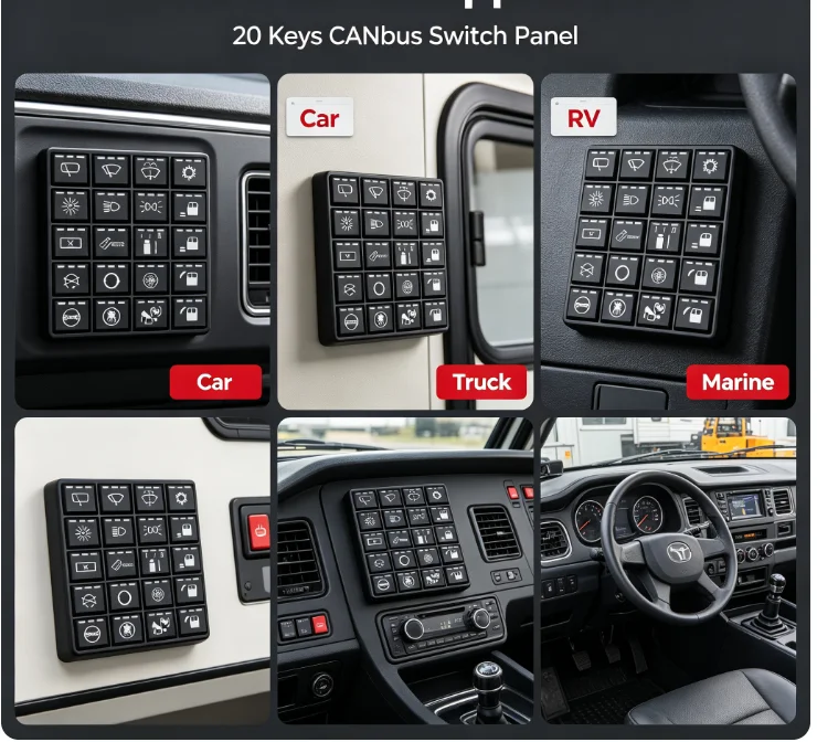 DC12V 24V 20 Keys CAN Bus Push Button Switch Panel Intelligent Automotive CANbus Keypad Control Panel