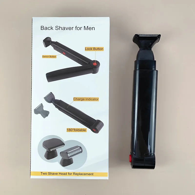 

Men's back electric shaver with double blades, body hair trimmer, long handle and extendable, can be charged via USB.