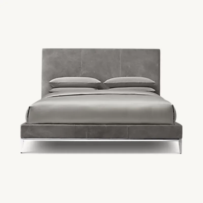 x−Morden Luxury ITALIA LEATHER PANEL PLATFORM BED METAL BASE king Size Bed Frame Bedroom Furniture&