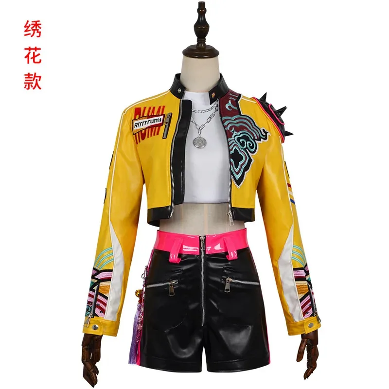 

CyHuntrix Group Rumi Cosplay Costume Devil Hunters Rumi Battle Uniform Wig Coat Earrings Accessories Halloween Party Outfit Girl