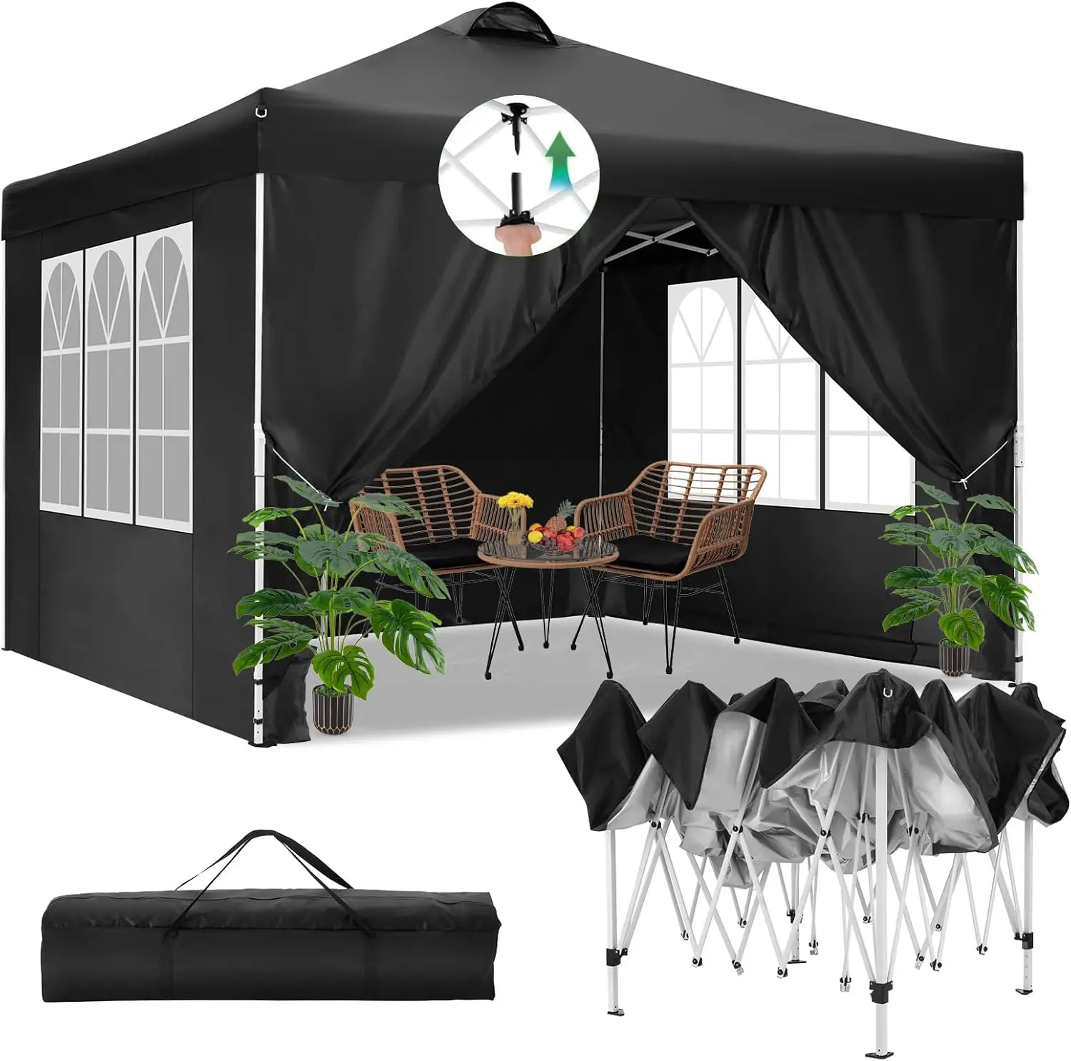 

COBIZI Canopy Tent 10x10 всплывающие уличные навесы с 4 боковыми стенками, водонепроницаемые коммерческие мгновенные палатки-альтанки для вечеринки, патио, Bac