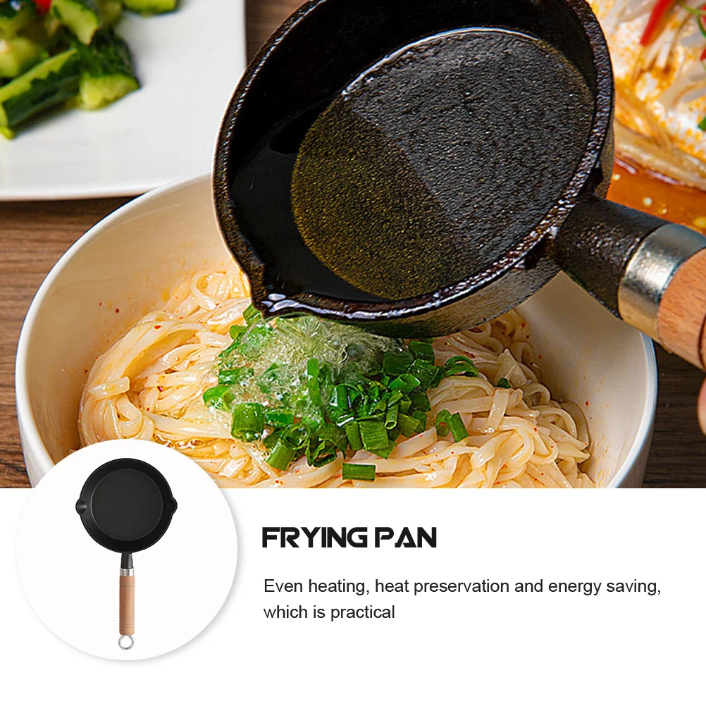 

1 set Iron Wood Handle Oil Drip Pan Nonstick Frying Pan Set Even Heating Wear Resistant Bottom Long Handled Skillet Small