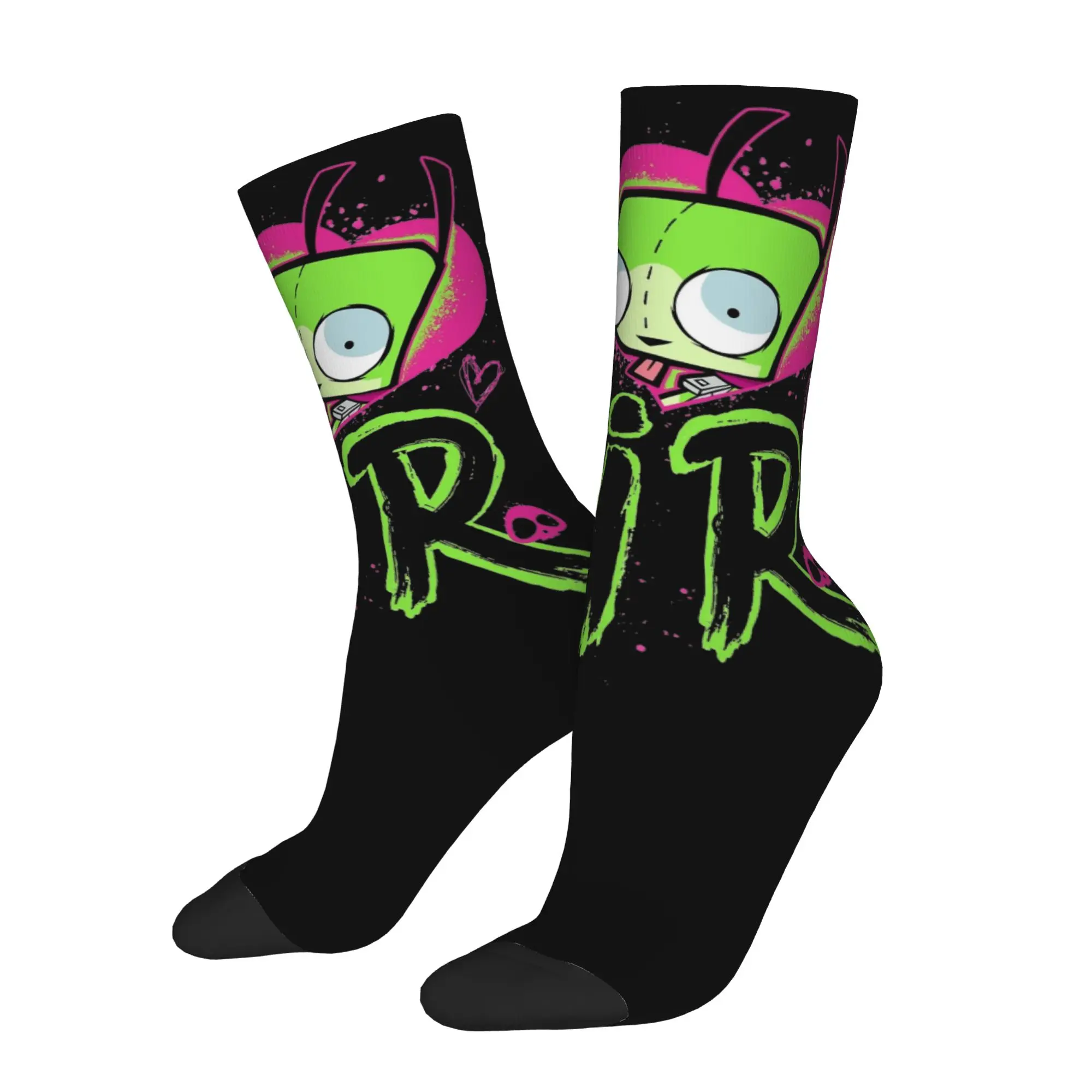 Funny Invader Zim Valentine's Day Basketball Socks I Love GIR Retro Pop  Polyester Long Socks for Unisex Breathable