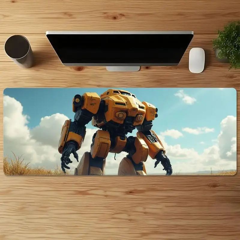 لوحة ماوس ألعاب ممتدة من Epic Yellow Mech Robot، طباعة Sci-Fi Desert Landscape HD، حصيرة مكتب غير قابلة للانزلاق لألعاب الكمبيوتر/المكتب، عيد الميلاد