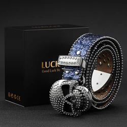 1PC Hand-inlaid Artificial Diamond Belt BB Simon Belt Plus Size Versatile Skeleton Design Classic Alloy Pin Buckle For Men And W