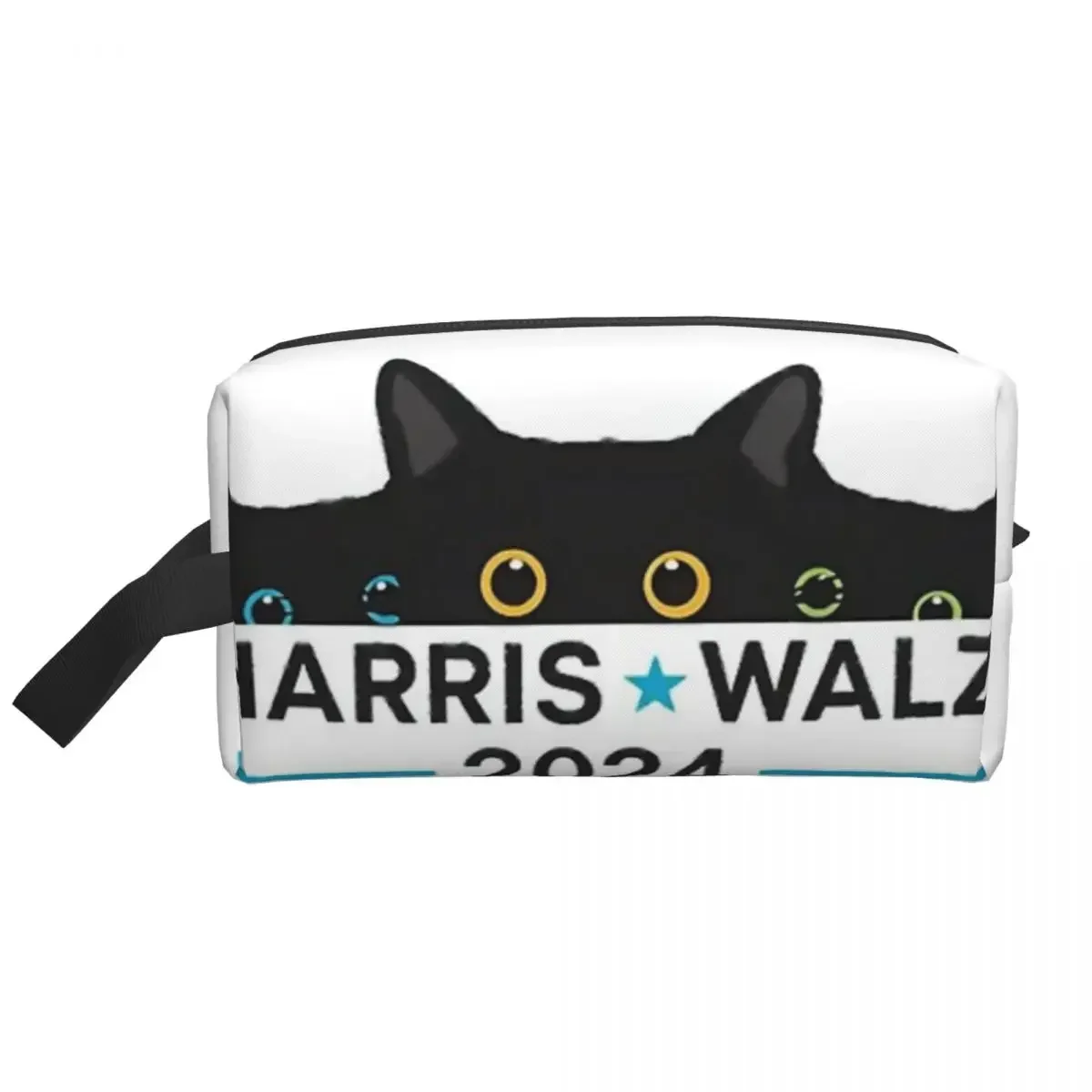 Harris Walz 2024 Election Cat Travel Cosmetic Bag Makeup Toiletry Organizer Ladies Beauty Storage Dopp Kit