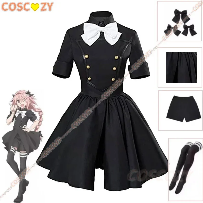 Fate Apocrypha Epilogue Event Astolfo Cosplay Costume Wig Headwear Dress Shorts Stockings Halloween Carnival Party Outfits