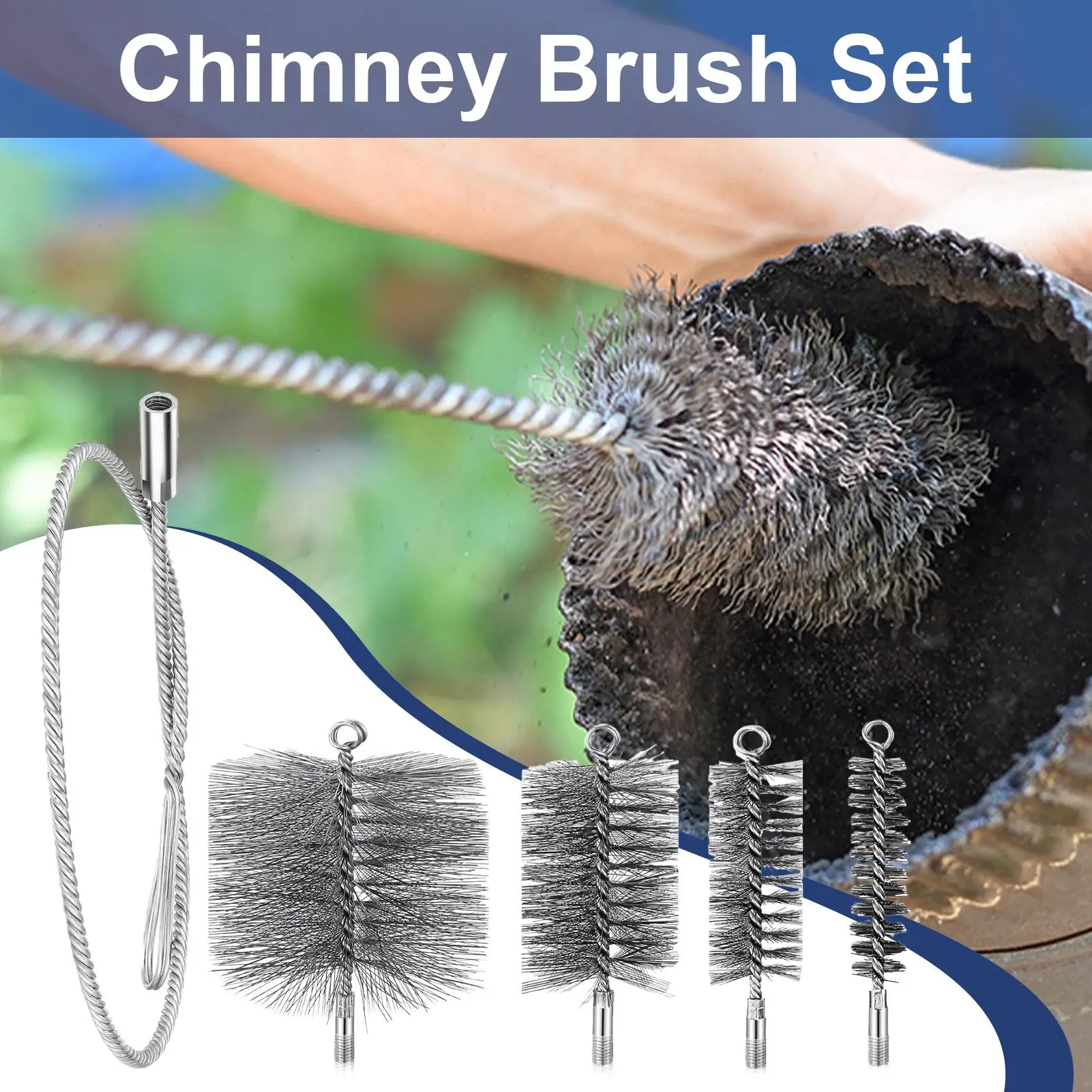 Chimney Cleaning Brush Stainless Steel Burning Stove Pipe Brush Flexible Blockage Unclogger Fireproof Complete Tool For Dryers