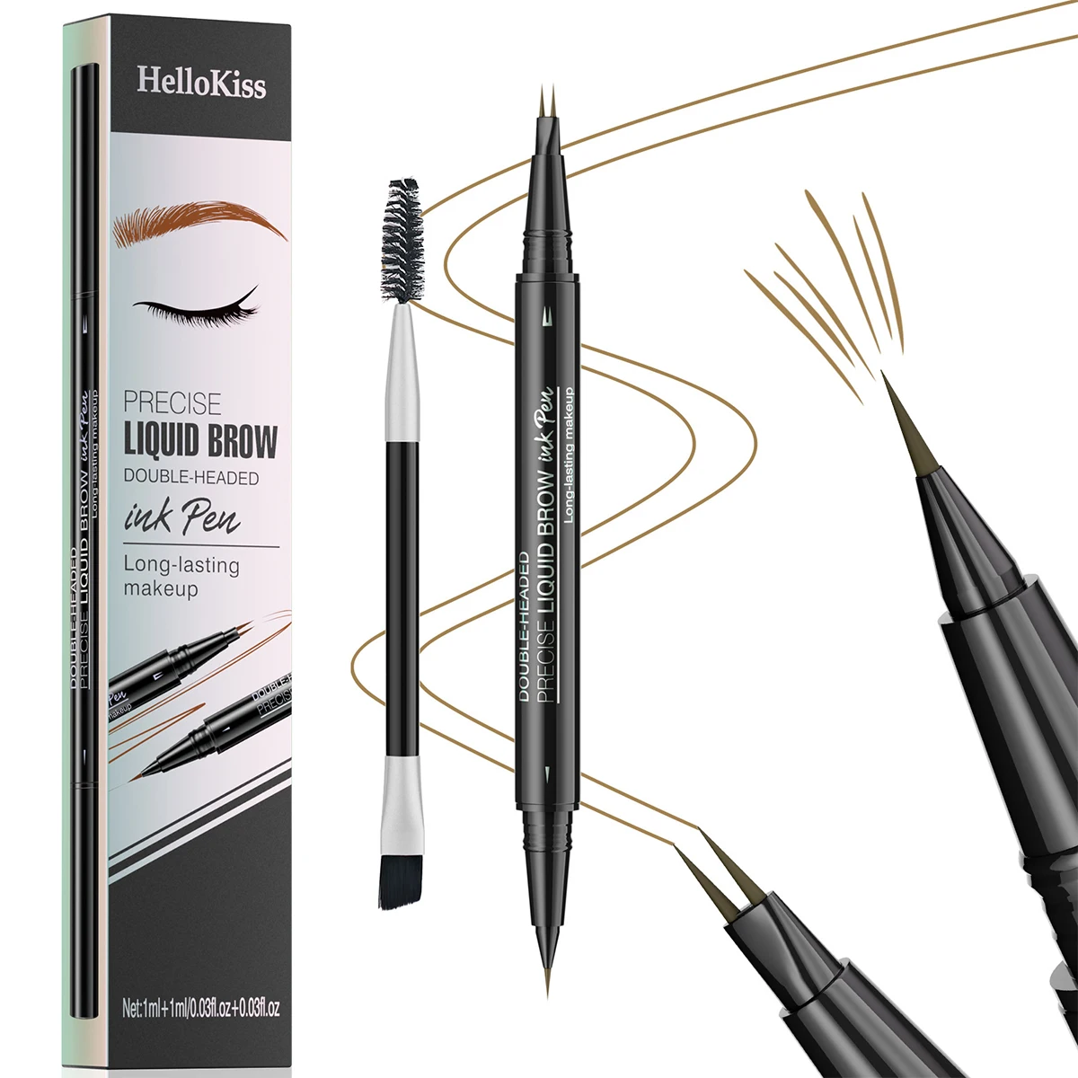Lápiz de cejas de dos puntas de doble cabeza con pincel para cejas, lápiz de cejas fácil de colorear resistente al agua de larga duración de 5 colores