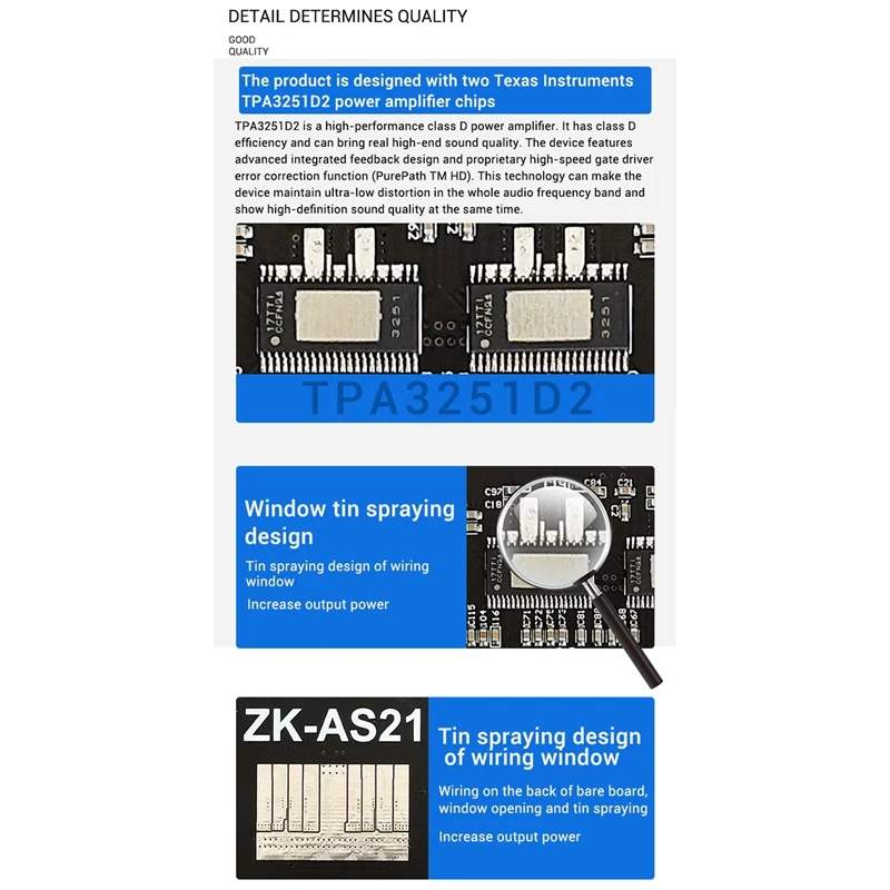 

TPA3251D2 Bluetooth 5.0 2.1 Channel Power Audio Stereo Subwoofer Amplifier Board 220Wx2+350W TREBLE Low Tone AMP ZK-AS21