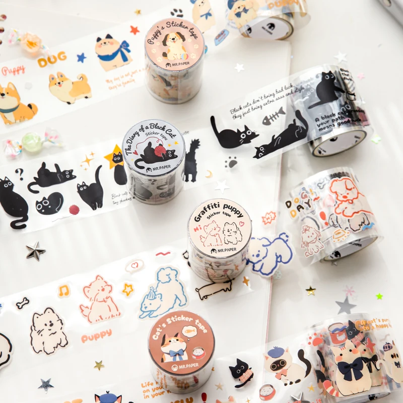 2 m/rollo de cinta Washi para mascotas bonitas y adorables, cintas adhesivas para paisajismo, diario, Collage, tarjetas estéticas DIY, papelería estética