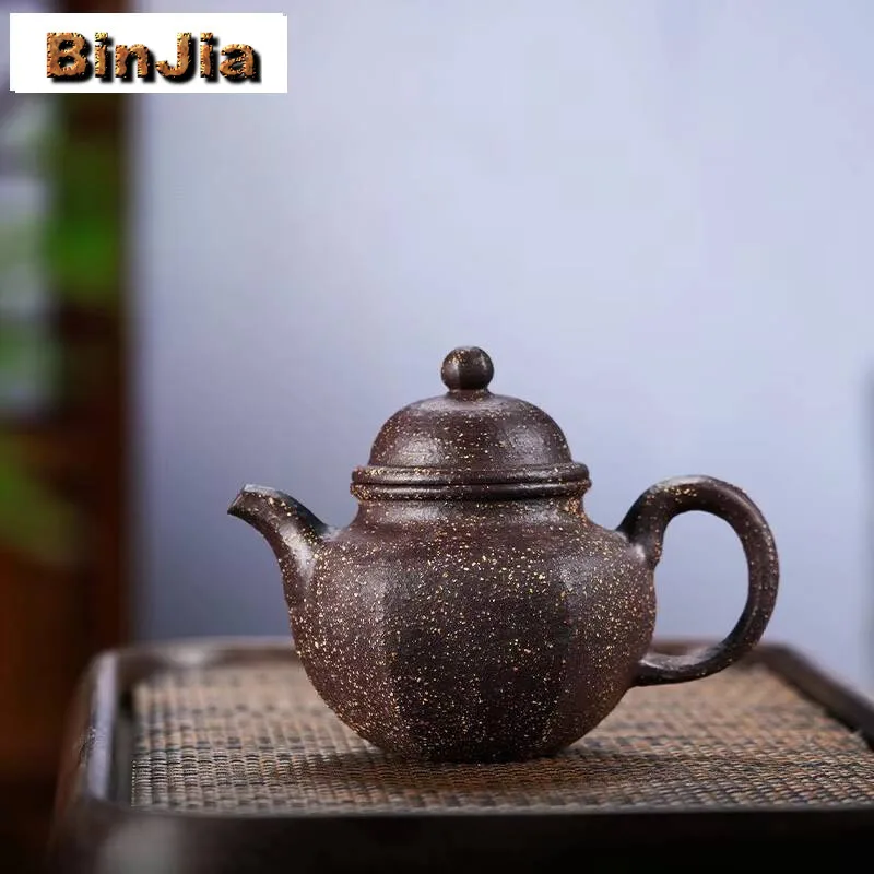 

300ml Yixing Purple Clay Teapot Handmade Hexagonal Pot Raw Ore Coarse Sand15 Mesh Jade Gold Sand Kettle Infuser Zisha Tea Craft