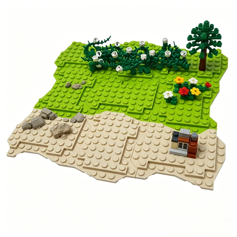 4Pcs Irregular Baseplate Building Blocks DIY Assembly Toy,Forest Garden Model Figures Parts Educational Bricks For Kids Gifts