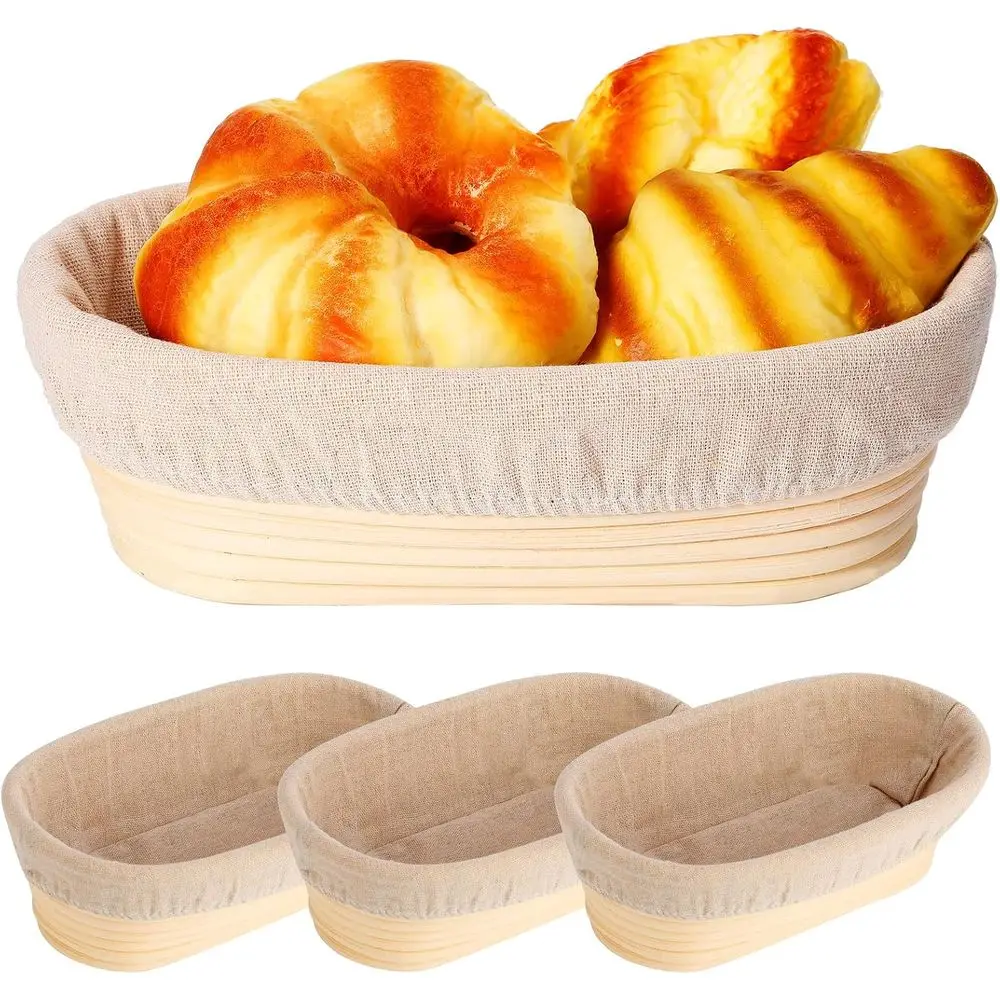 

Набор из 4 овальных корзин для расстойки теста (баннетон) из ротанга, 10 дюймов, с подкладками