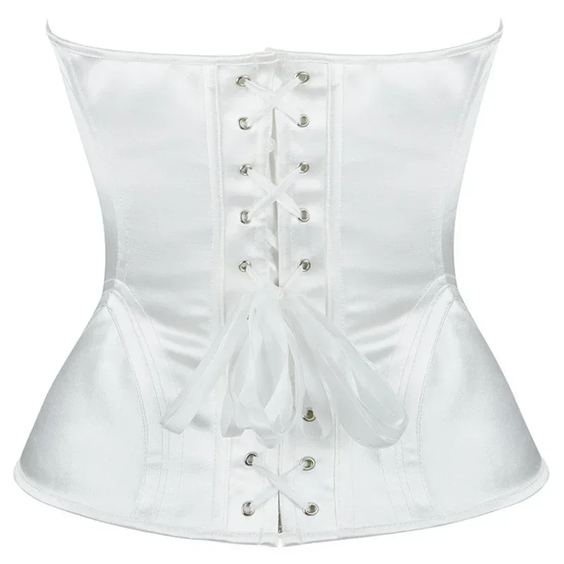 White Padded Cup Corselet Women Gothic Overbust Corset Top Lace Up Bustiers Victorian Strapless Steampunk Shaper Lingerie
