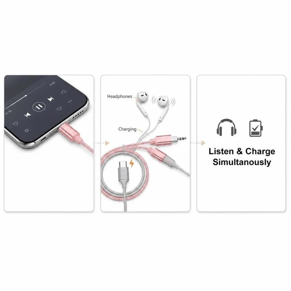 Versatile 2 in 1 Type C Audio Adapter USB C to 3.5mm Male to Female USB C Headphone Jack Adapter Audio Converter Adapter