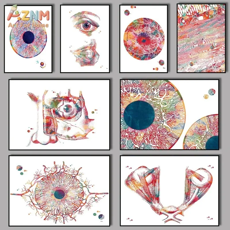 AZNM Watercolor Human Eye Anatomy Canvas Wall Art Ophthalmology Medical Science Illustration Poster Clinic Office Unframed Decor