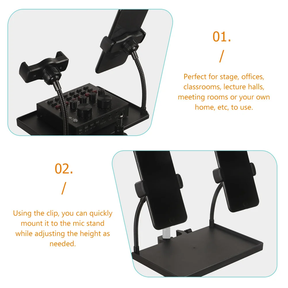 

Microphone Stand Clamp-on Utility Tray Shelf Raised Edge Storage Phone Sound Card Holder for Recording Live Streaming