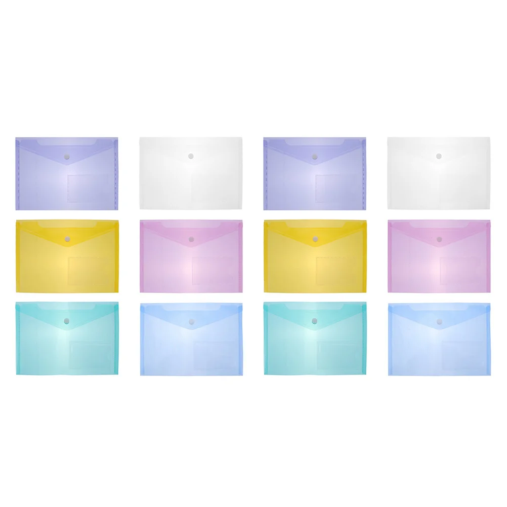 12Pcs A5 File Pouch Plastic Document Folder Secure Clasp Wear Resistant for Papers Business Cards Office Storage