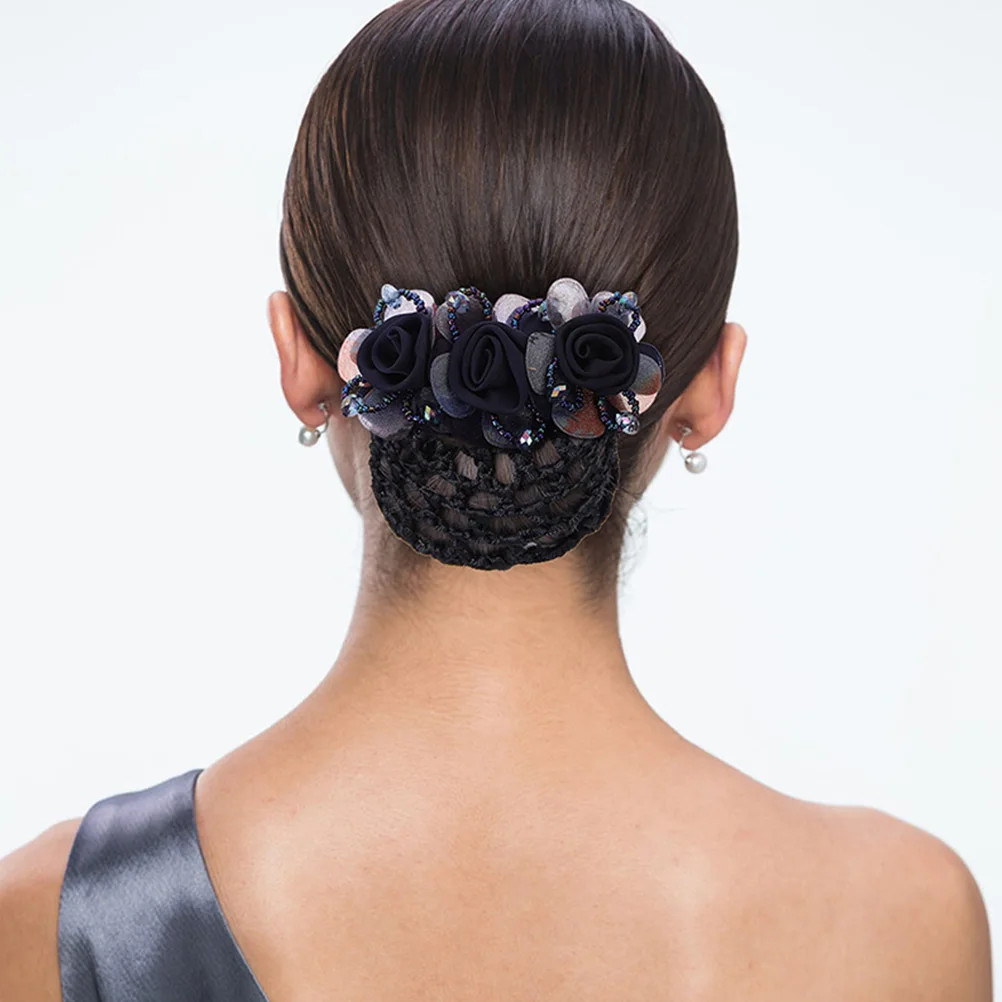 

Blue Coarse Net Hair Accessories Women Flower Hair Nets Elegant Fabric Clips For Bun Cover Daily Work Hairstyle