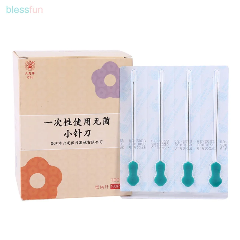 100 Pcs Sterile Acupotomy Therapy Yunlong Disposable Plastic Handle Needle Knife Blade Needle Beauty Massage Thin Body