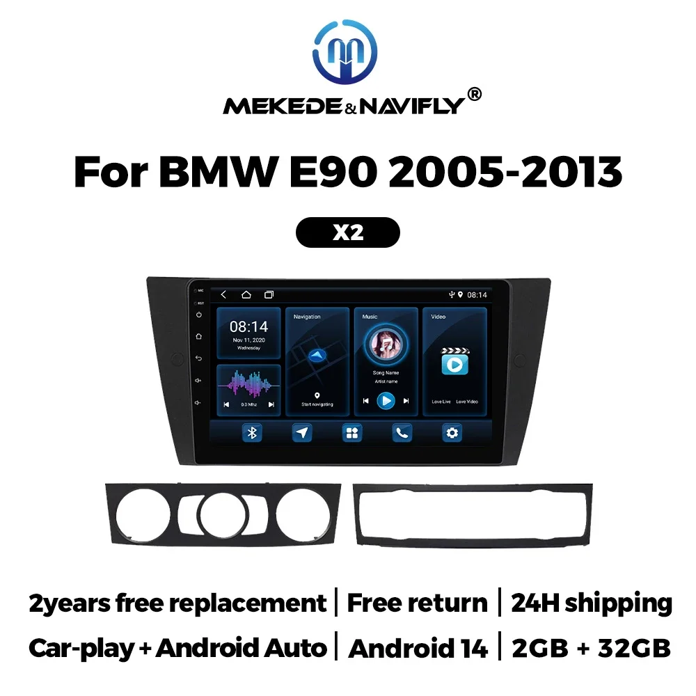 

Головное устройство NaviFly Android 14 2 + 32 ГБ для BMW 3 серии E90 E91 E92 E93 2005-2013, автомобильный радиоприемник, мультимедийный плеер, GPS Navi Carplay, Wi-Fi