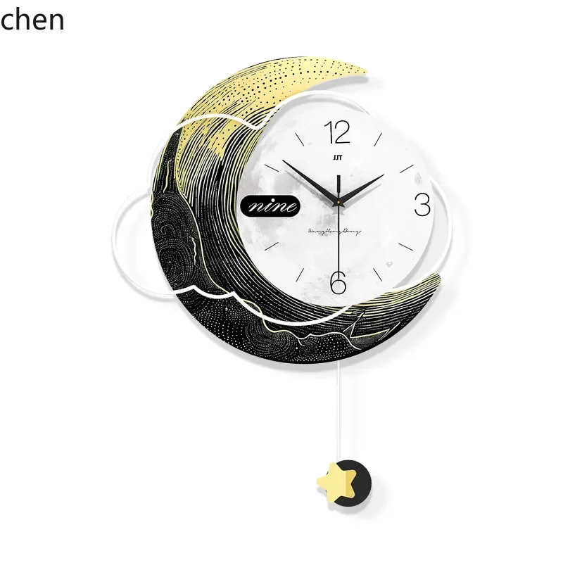 Living Room Wall Clock, New Fashionable Creative Clock for Home, Restaurant, Entryway Wall Decoration with Stars and Moon