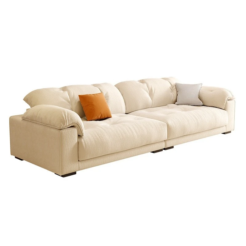 French cream style sofa, household three-person straight row small apartment living room removable and washable cloud